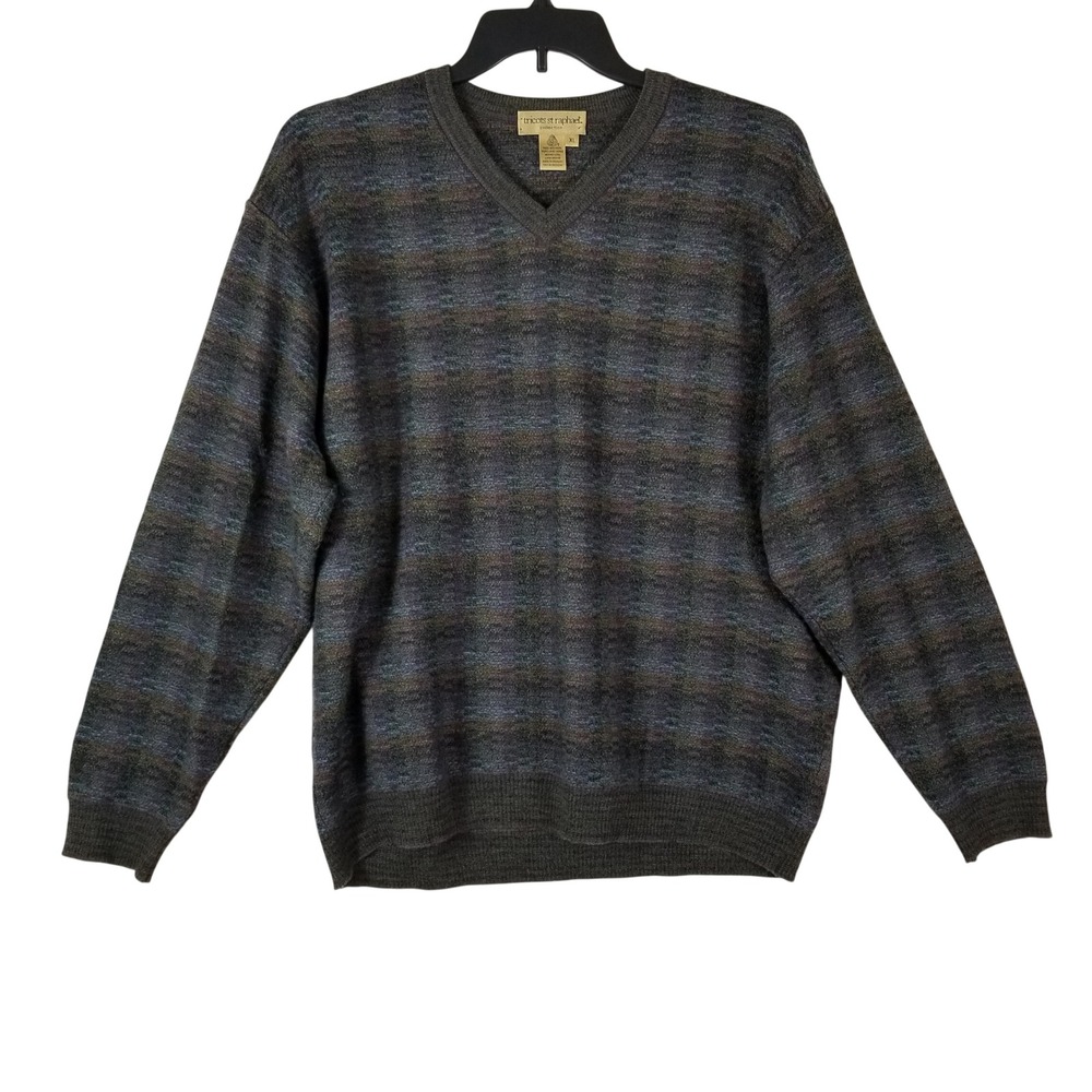 Tricots St Raphael‎ Sweater Mens XL Multicolor Merino Wool V-Neck Textured Knit